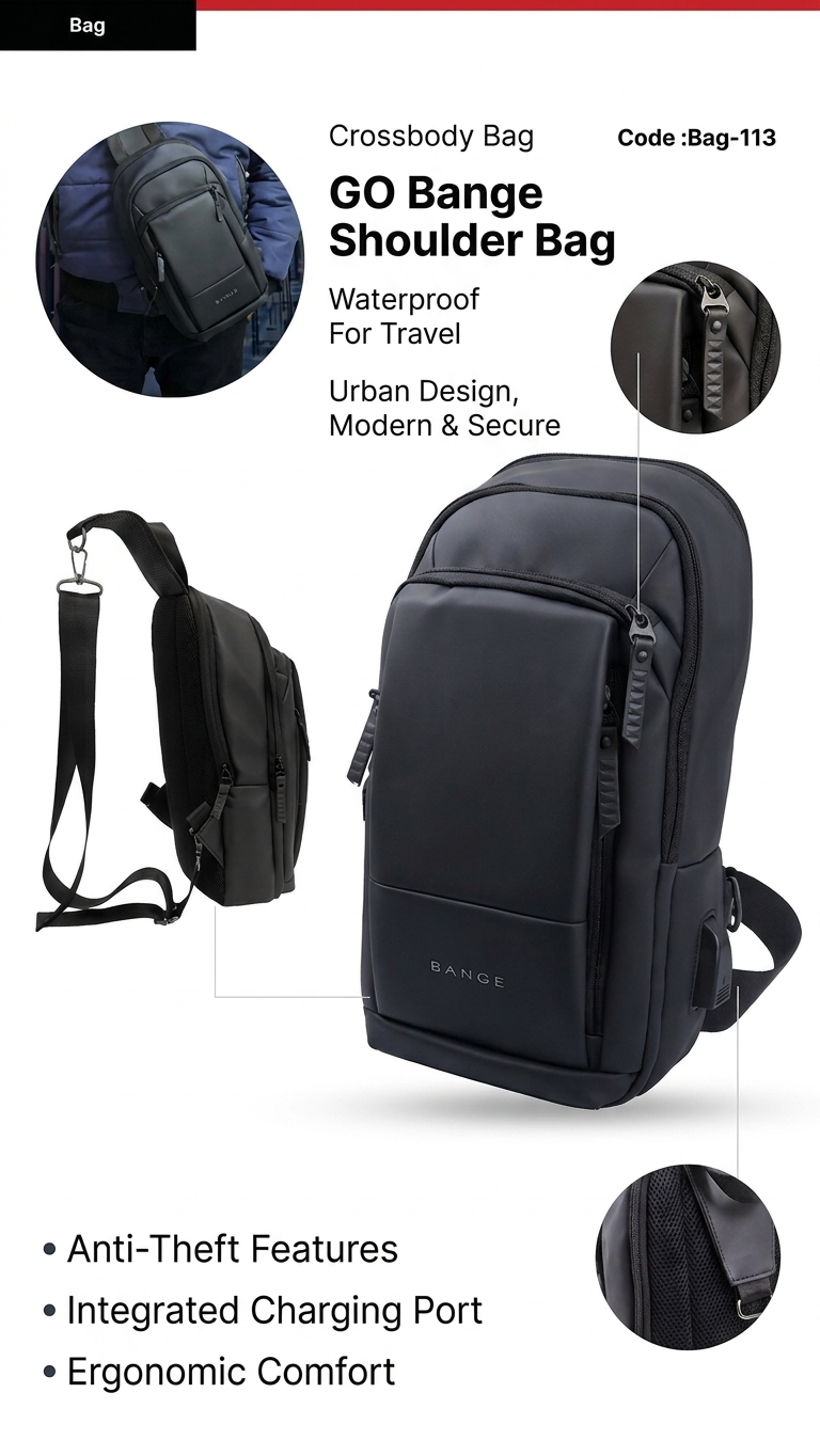 Go Bange Bag Dual use (Backpack and Shoulder) Waterproof- Black color