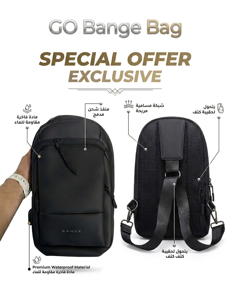 Go Bange Bag Dual use (Backpack and Shoulder) Waterproof- Black color